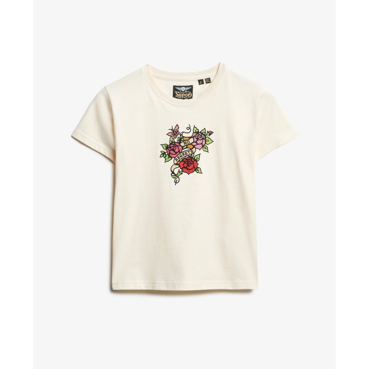 Petit t-shirt ajusté à strass effet tatouage riz blanc, SUPERDRY