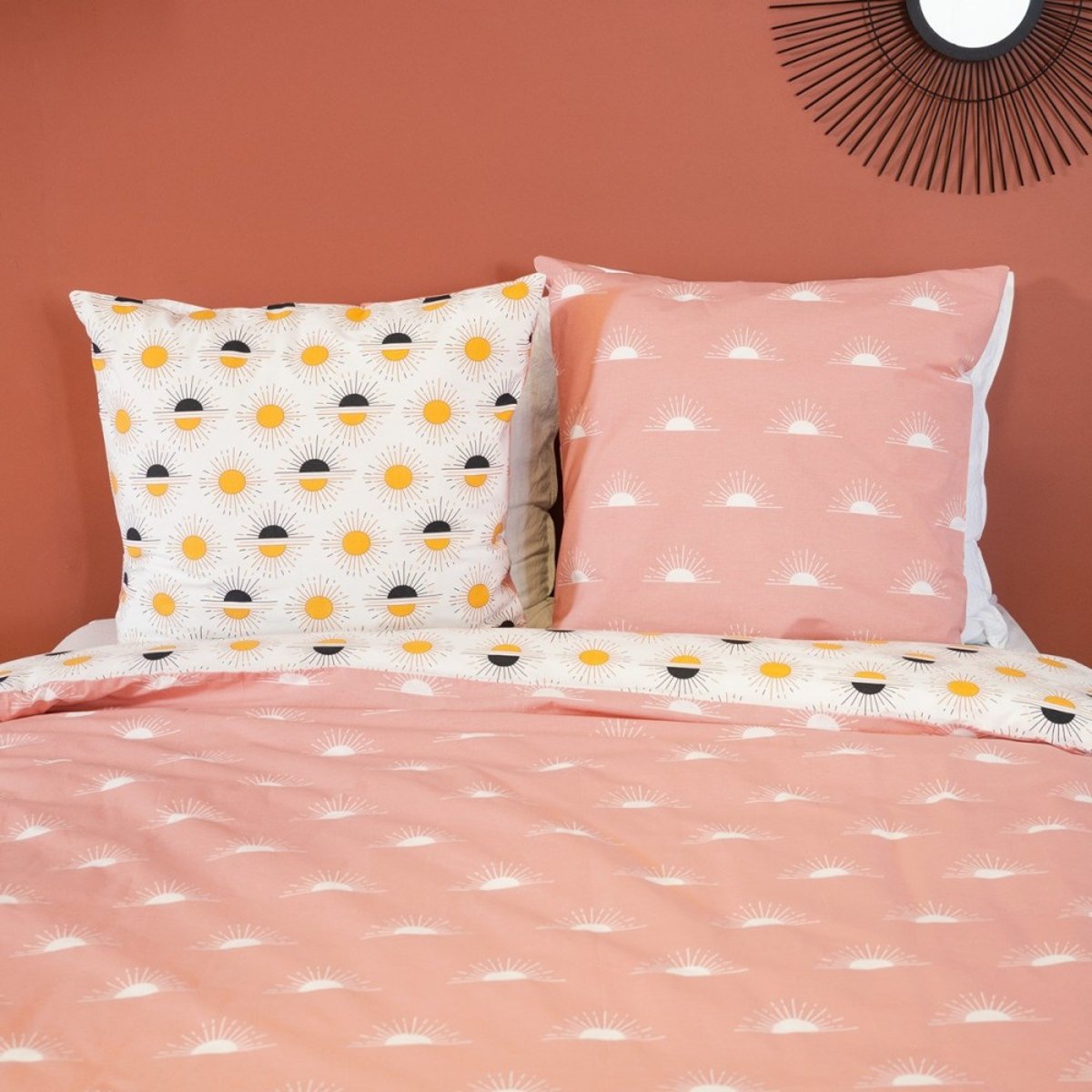 Housse de couette 260x240 TERRAMEA + 2 taies 100% coton adouci 57 fils/2 jaune, DECORATIE