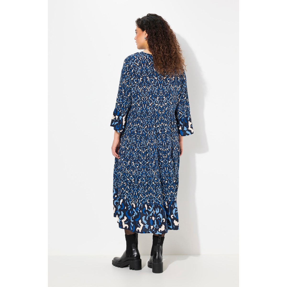 Robe avec col tunisien marine, ULLA POPKEN