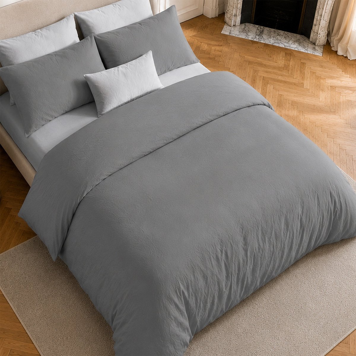 Parure housse de couette en coton lavé unie, DRIFT gris, C DESIGN HOME TEXTILE