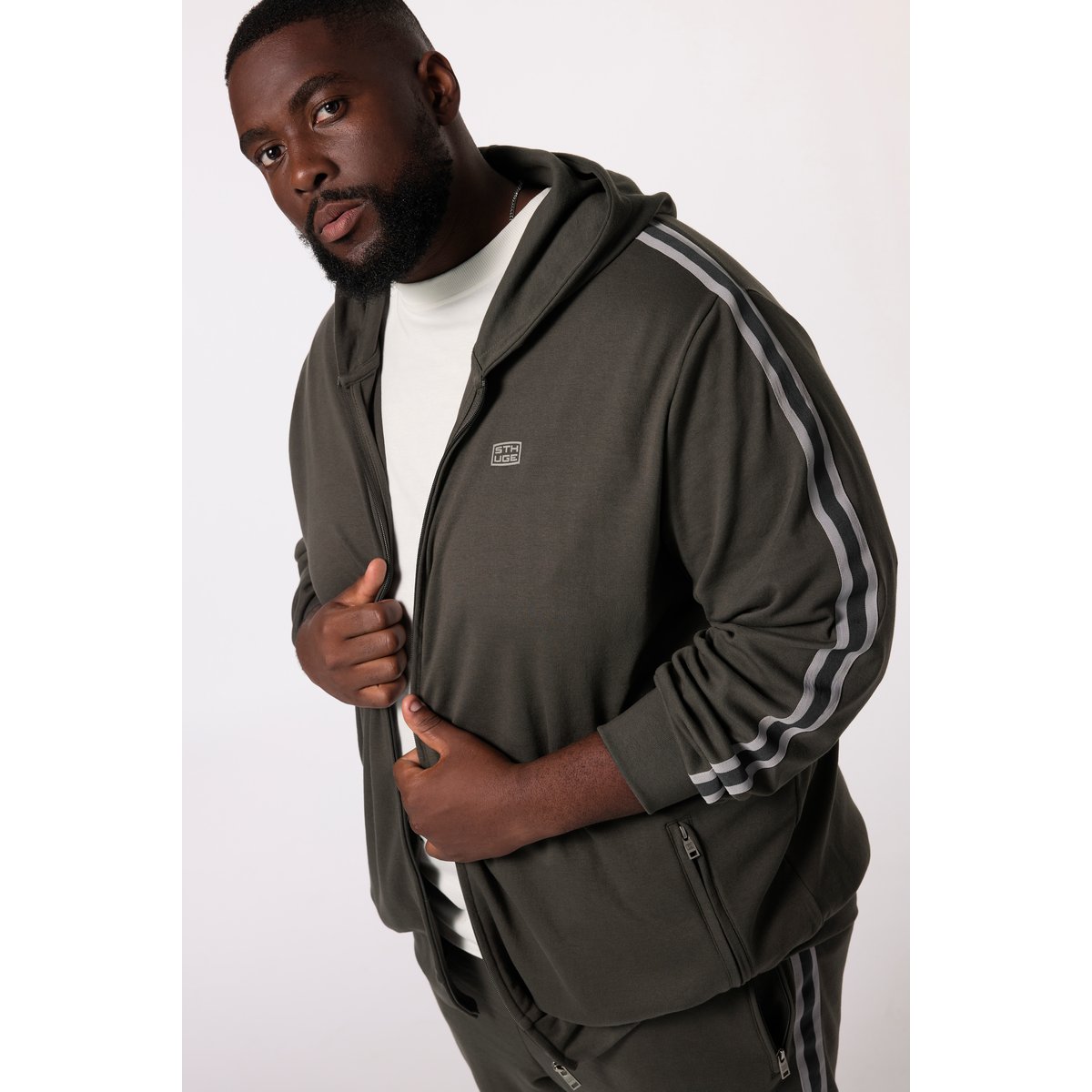Veste à capuche en molleton gris argile, STHUGE