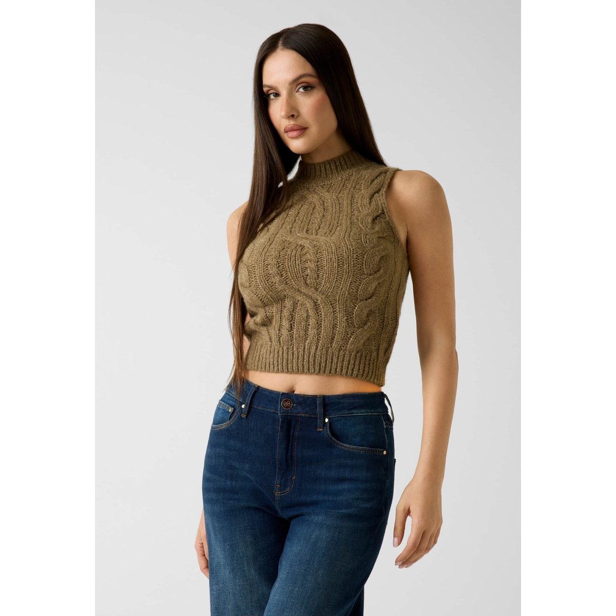 Pull Sans Manches En Mélange De Laine vert, GUESS