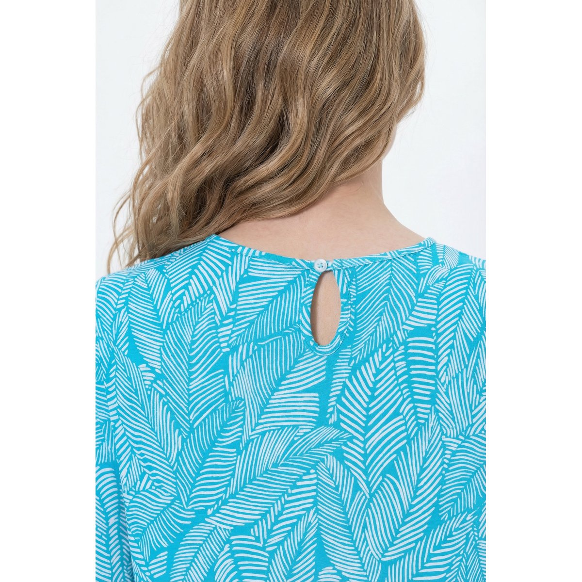Robe en jersey motif feuilles aqua foncé, ULLA POPKEN
