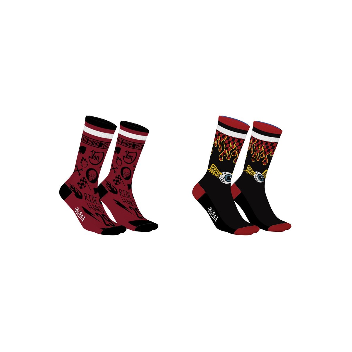 Lot De 2 Chaussette Coton noir/rouge, VON DUTCH