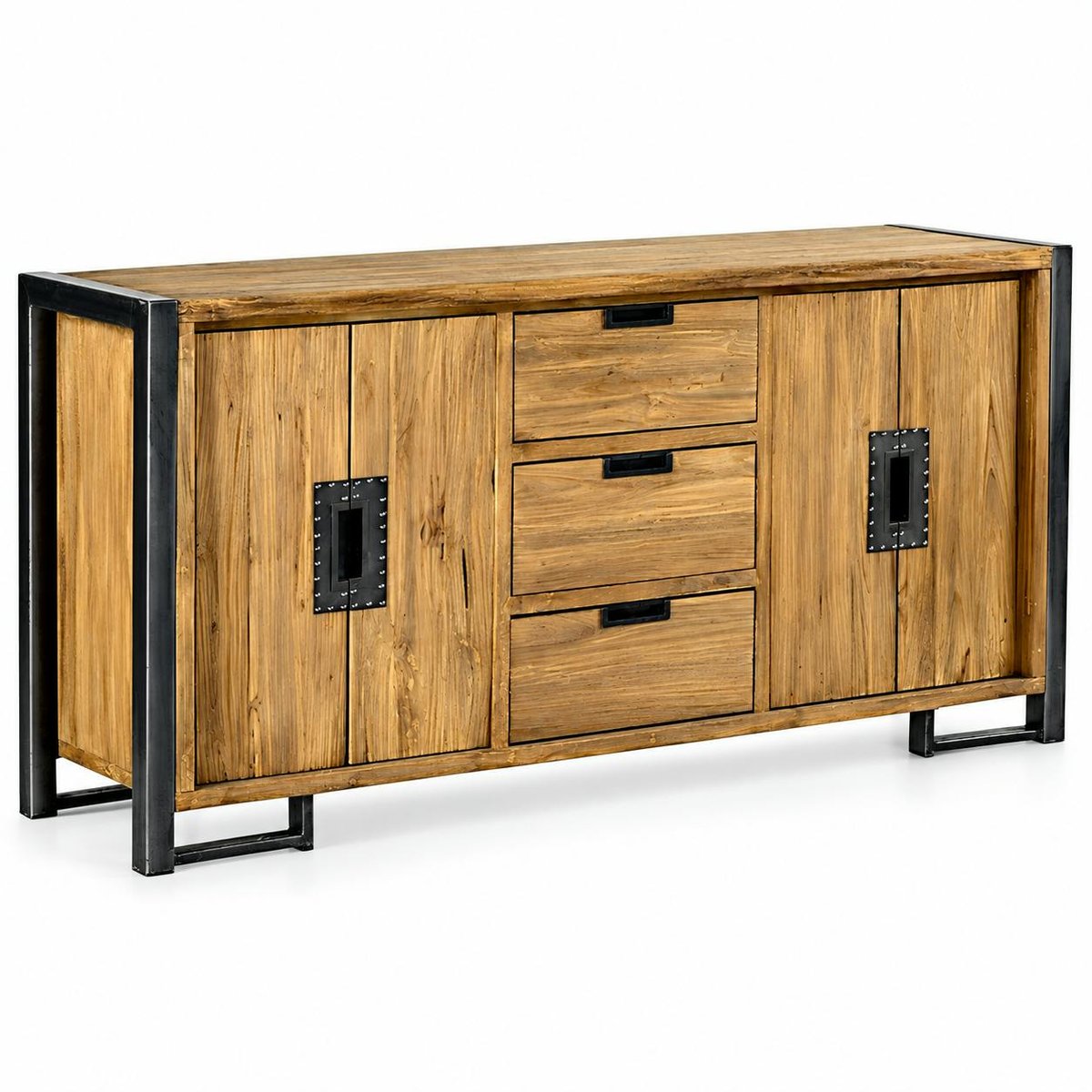 Buffet enfilade bois teck et métal 4 portes 3 tiroirs 186cm CANADA bois naturel, PIER IMPORT