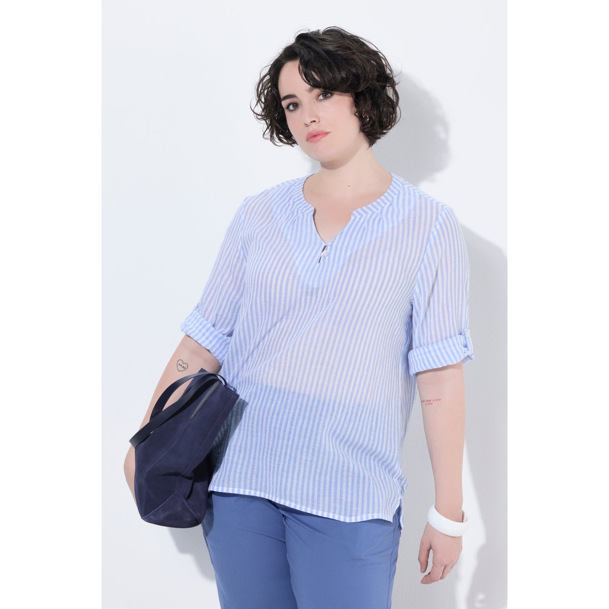Tunique en crêpe de coton bleu tendre, ULLA POPKEN