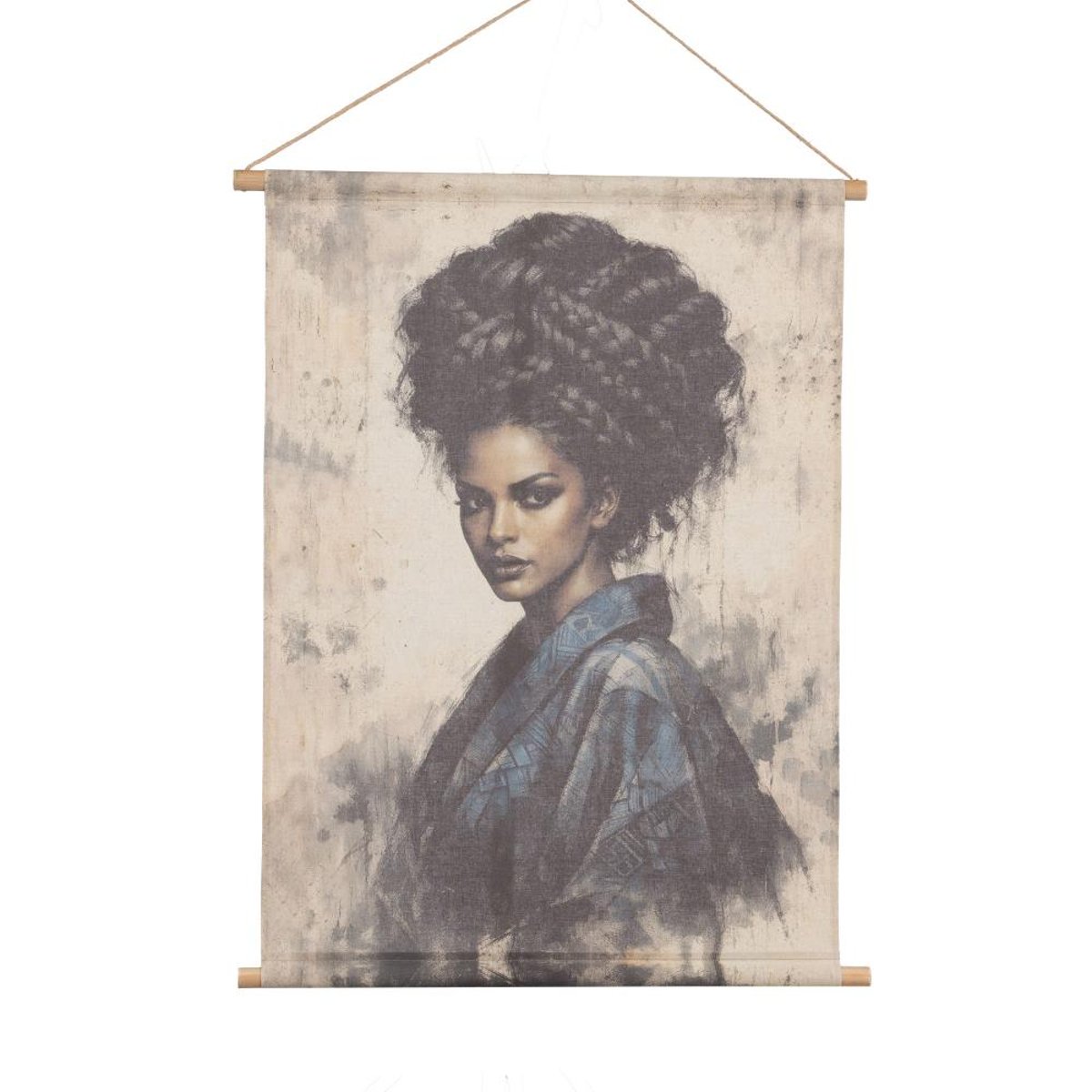 Toile kakemono femme en kimono 75x97 cm crème / ivoire, AMADEUS