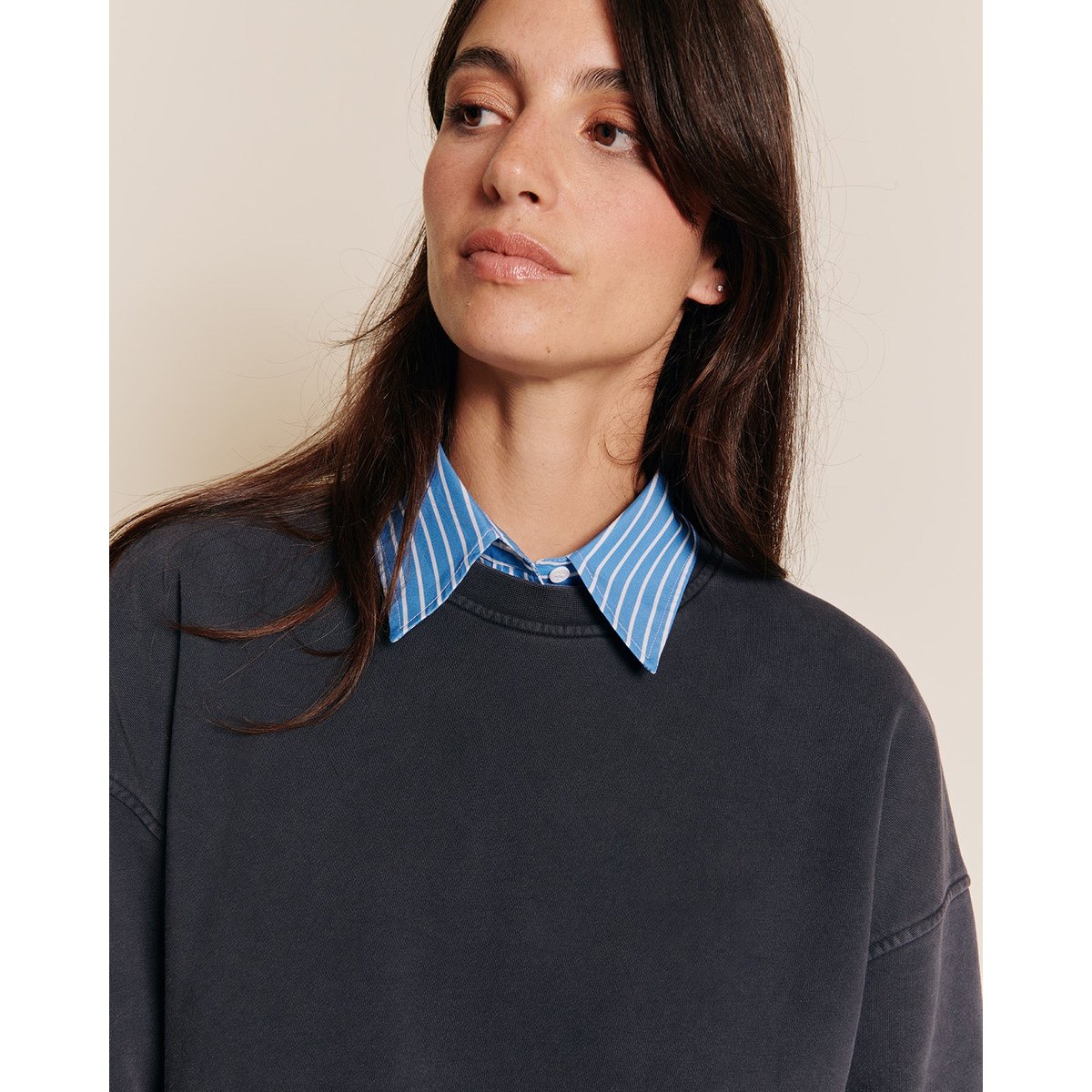 Sweat garment dye en coton bio, ESSENTIELS gris - stone grey, EMOI EMOI