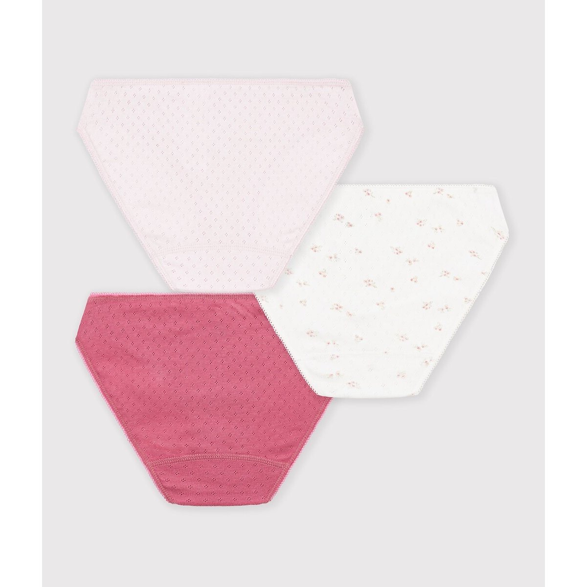 Pack of 3 Cotton Knickers pink/white set, PETIT BATEAU