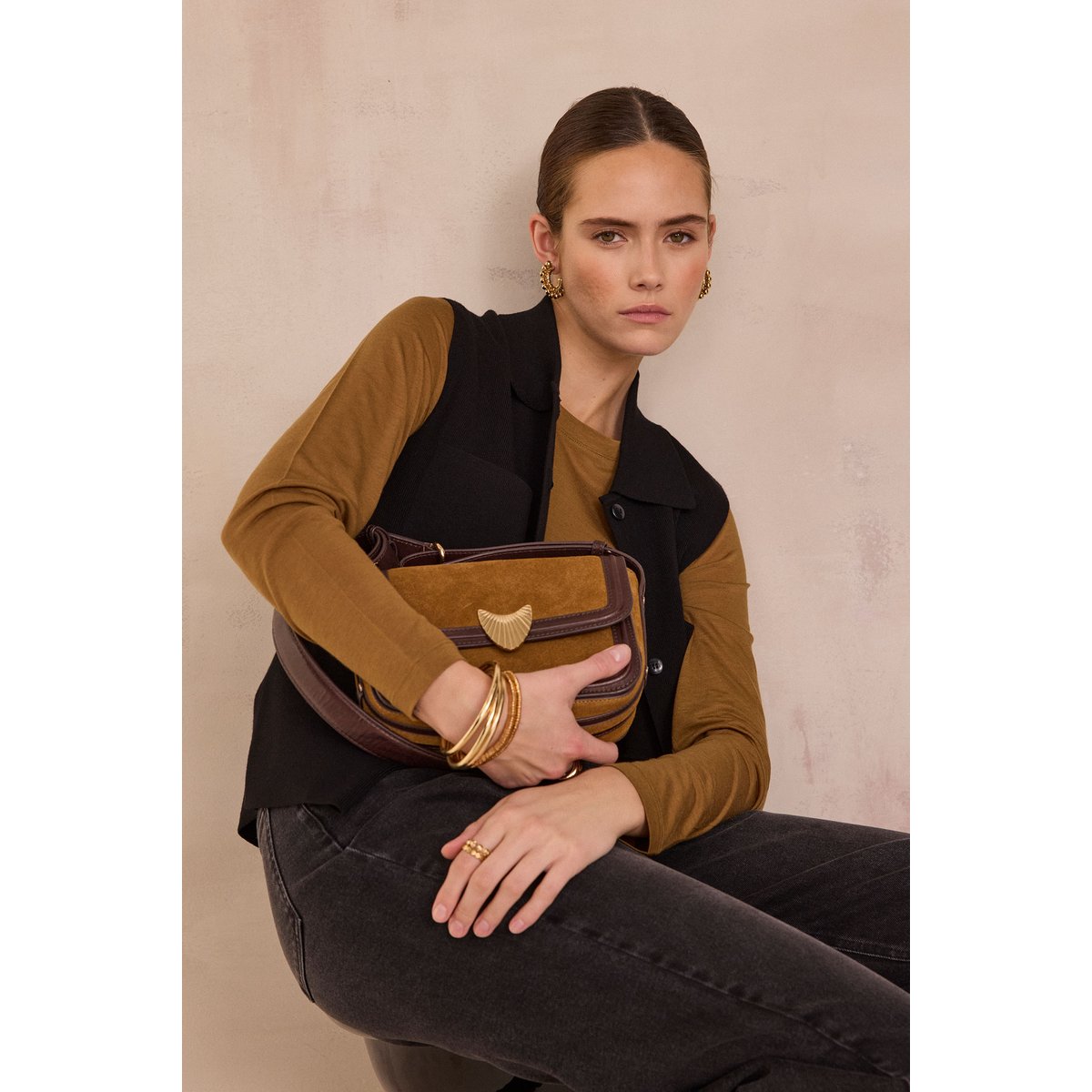 Sac en cuir LEONARD MINI beige, Maison 123