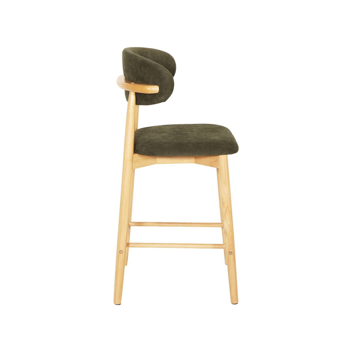 Tabouret de bar bois d'hévéa naturel et tissu chenille (lot de 2) PAOLA naturel, SWEEEK