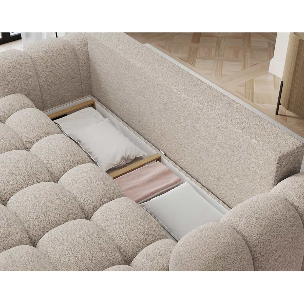 Canapé convertible tissu bouclette 3pl, DORIAN beige, BEST MOBILIER