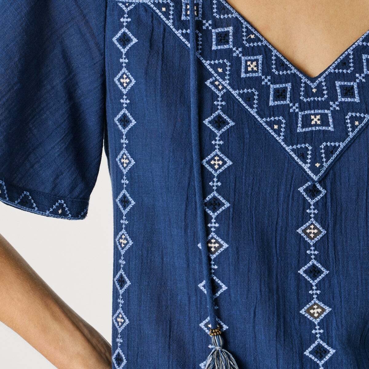 Blouse À Col En V Avec Détails Brodés bleu des profondeurs, PEPE JEANS