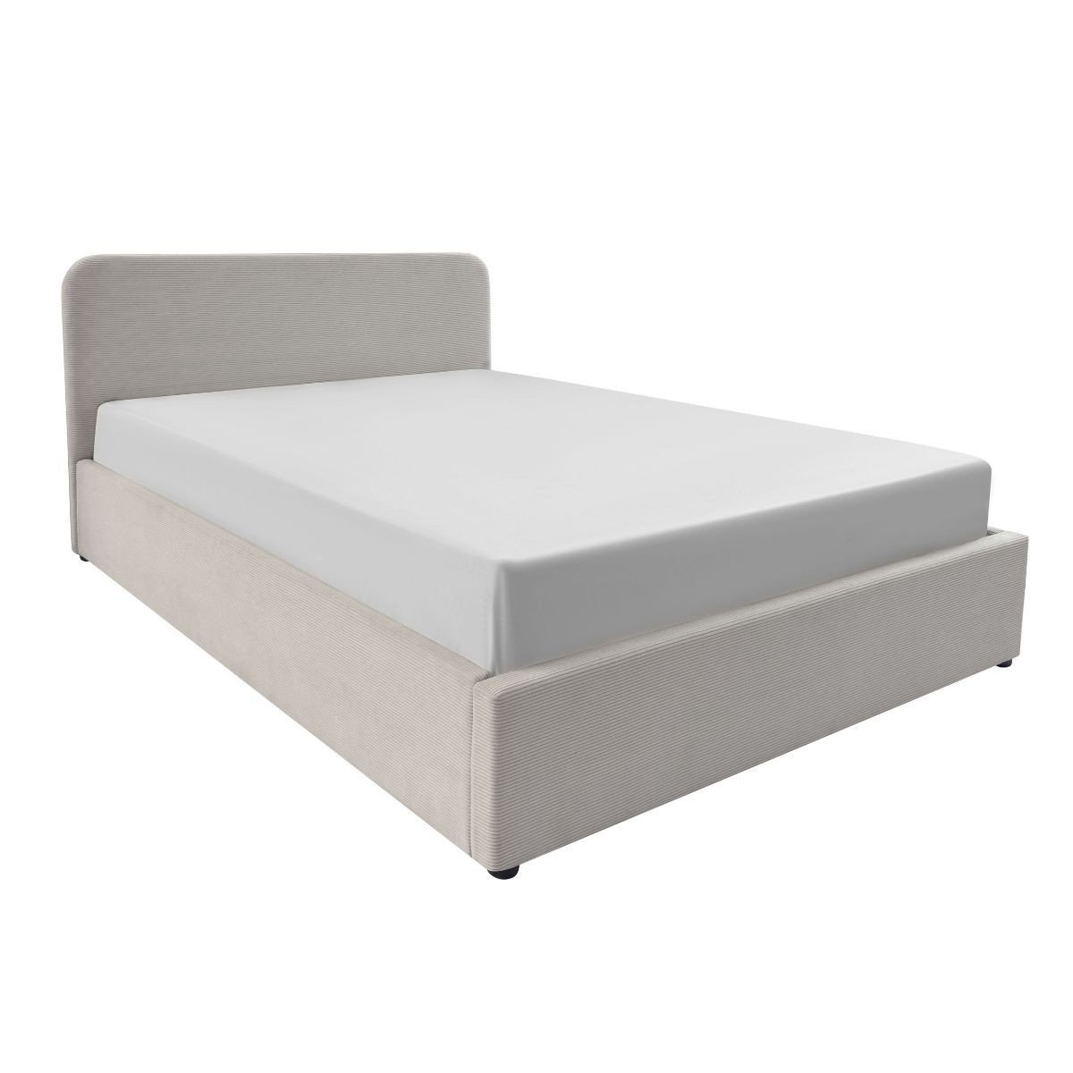 Lit coffre 140x190 cm en velours côtelé beige avec tête de lit et sommier - LIVY beige, CALICOSY