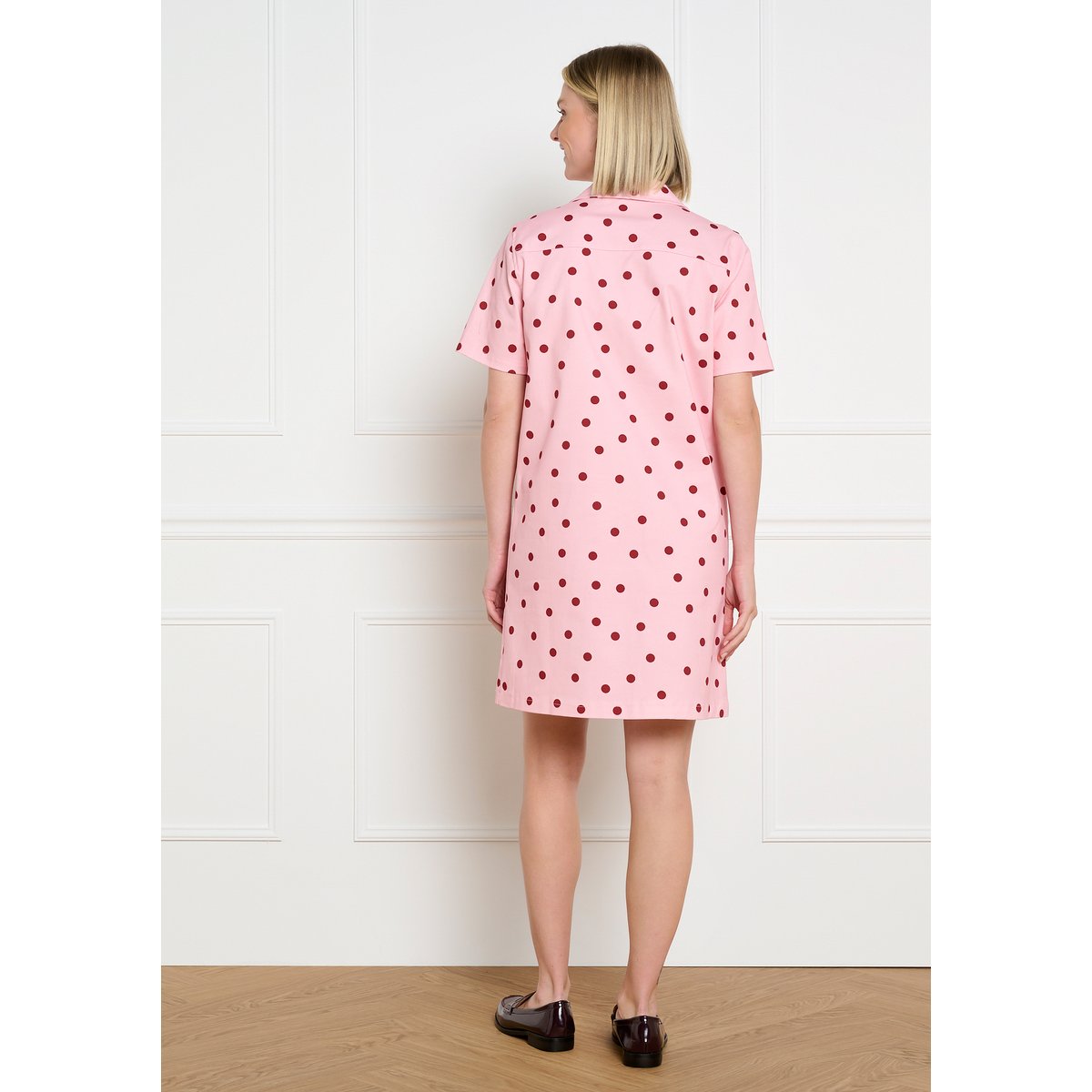 Robe droite en twill à pois rose clair, LOLALIZA