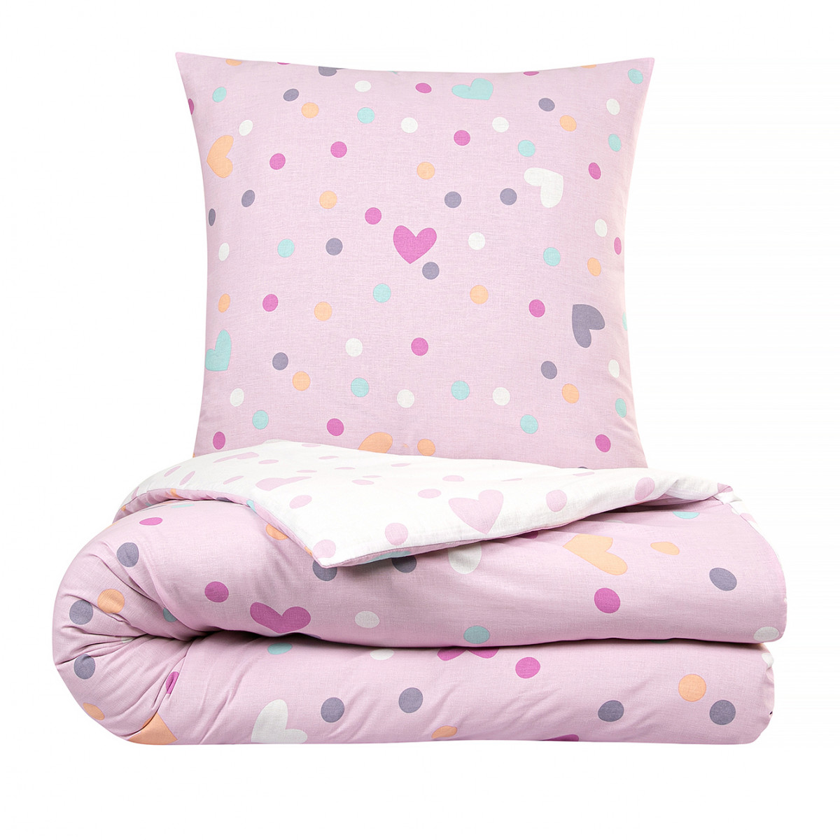 Parure de lit enfant pois et cœurs réversible MILA rose, FUTURE HOME