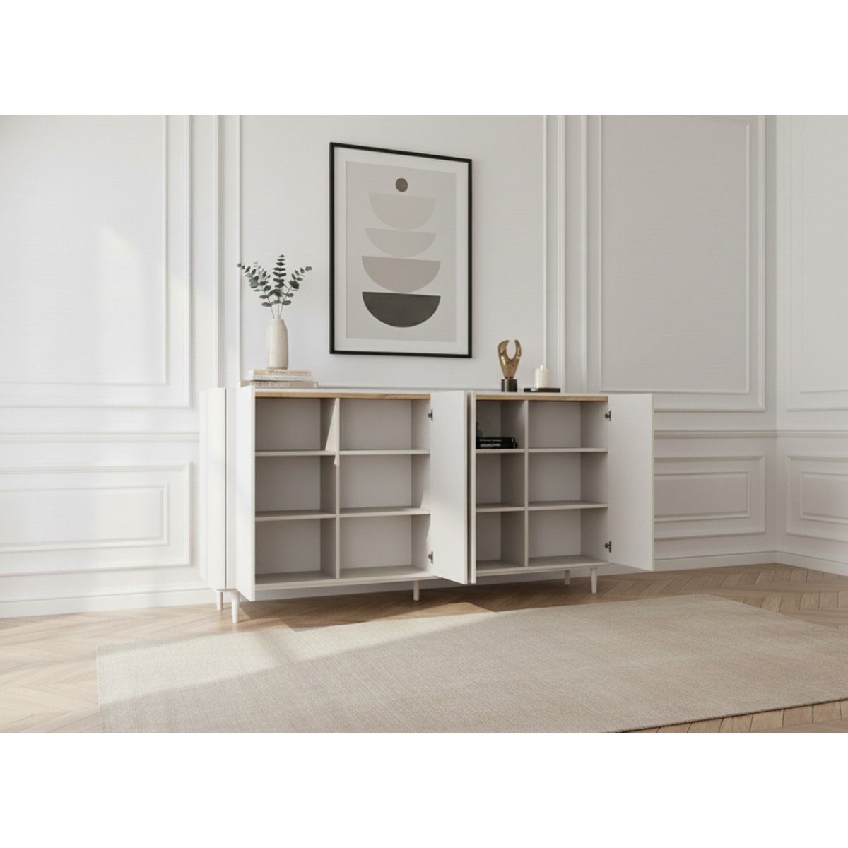 Buffet en 4 portes 200 cm, ANYRA beige, BOBOCHIC