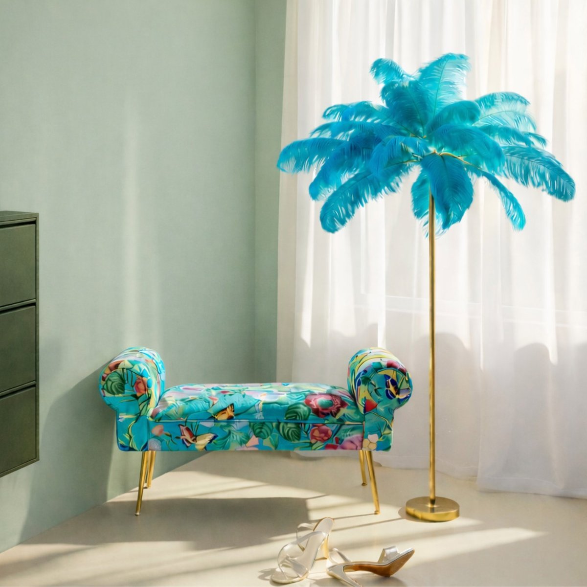 Banc 1 place imprimé fleurs, FLOWER FEVER bleu, KARE DESIGN