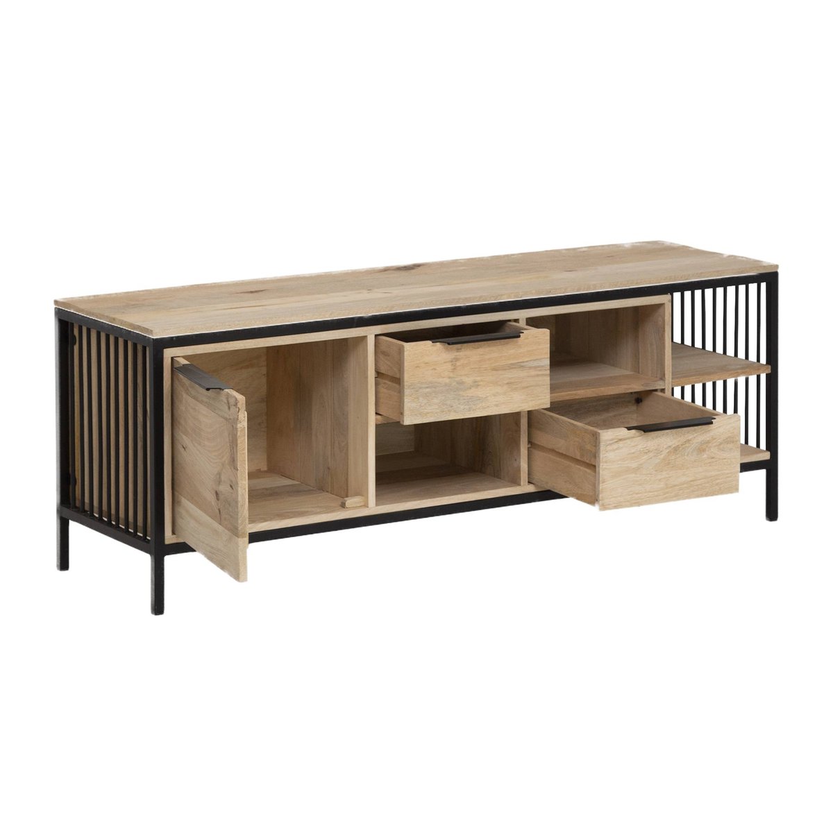 Meuble TV en bois de manguier et métal HÉLOÏSE noir, MADE IN MEUBLES