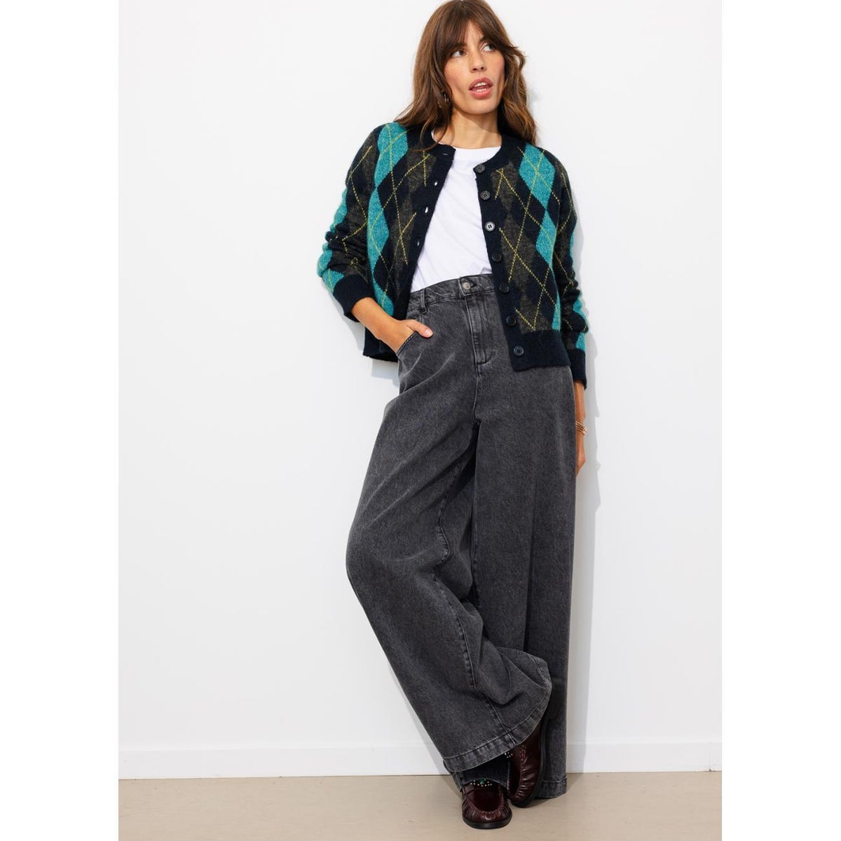 Cardigan à carreaux argyll imprimé bleu, PROMOD