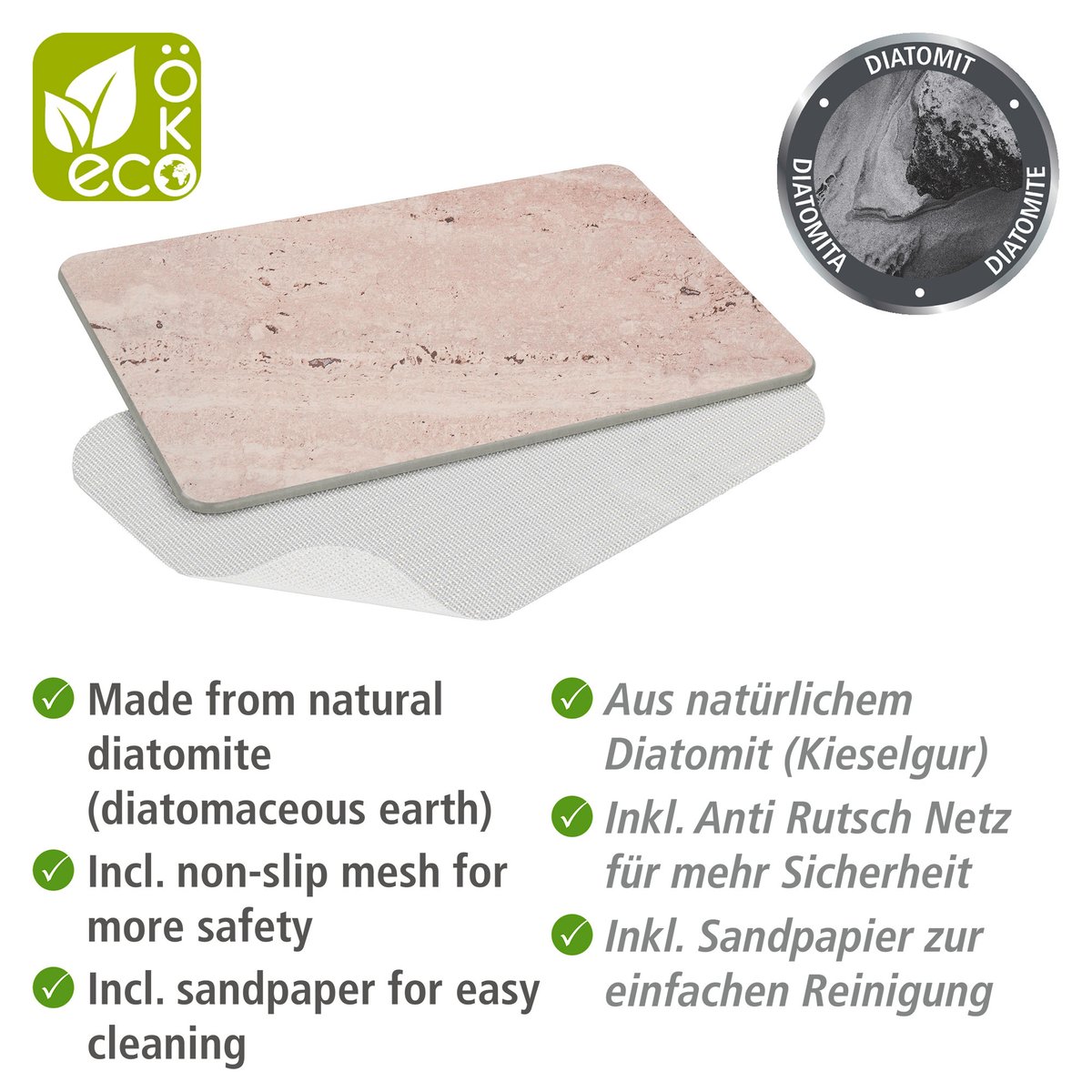 Tapis de bain antidérapant en diatomite PUNA beige, WENKO