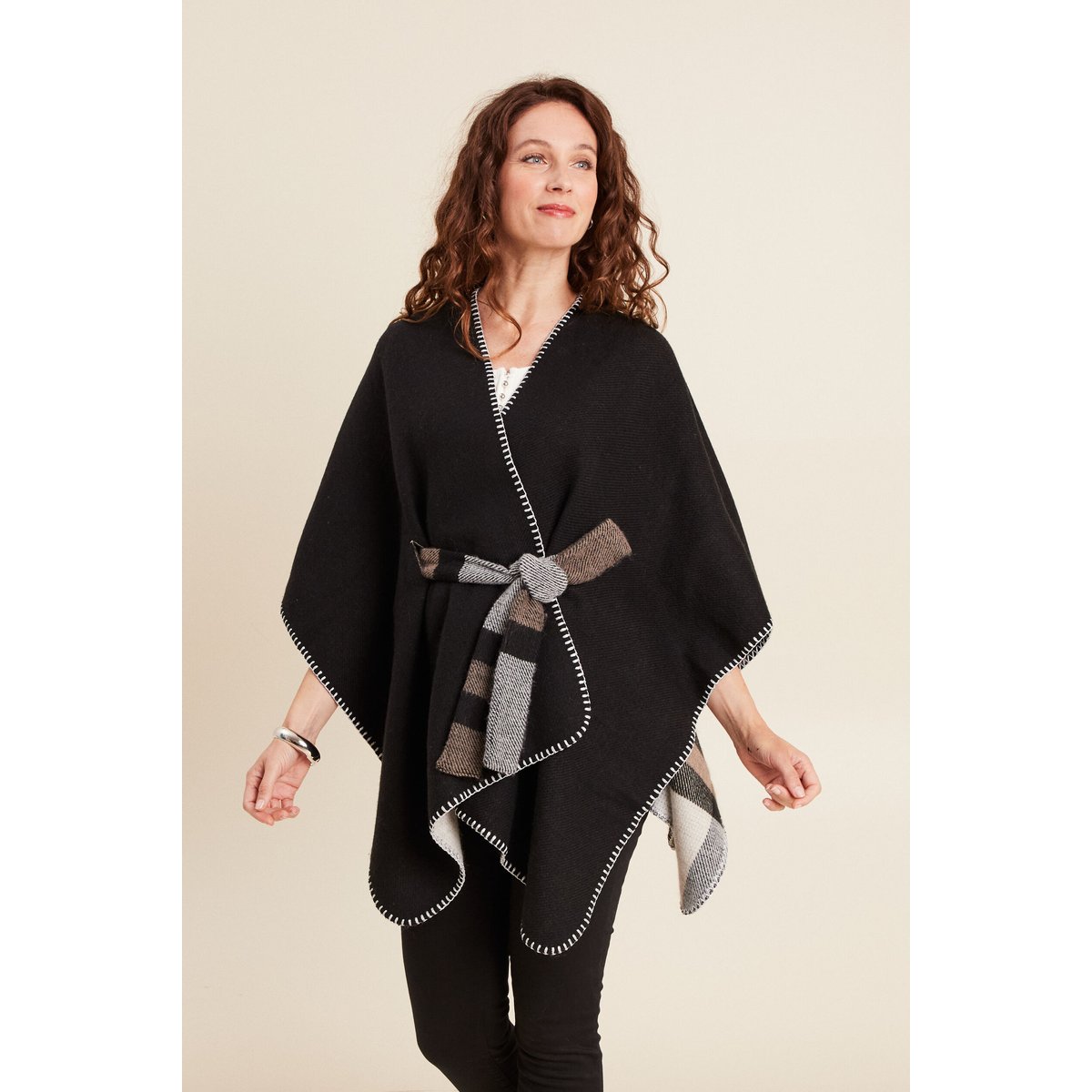 Poncho réversible ceinturé noir, BREAL