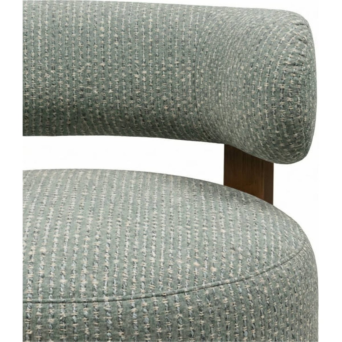 Fauteuil lounge arrondi tissu et noyer bleu beige et noyer, RECOLLECTION