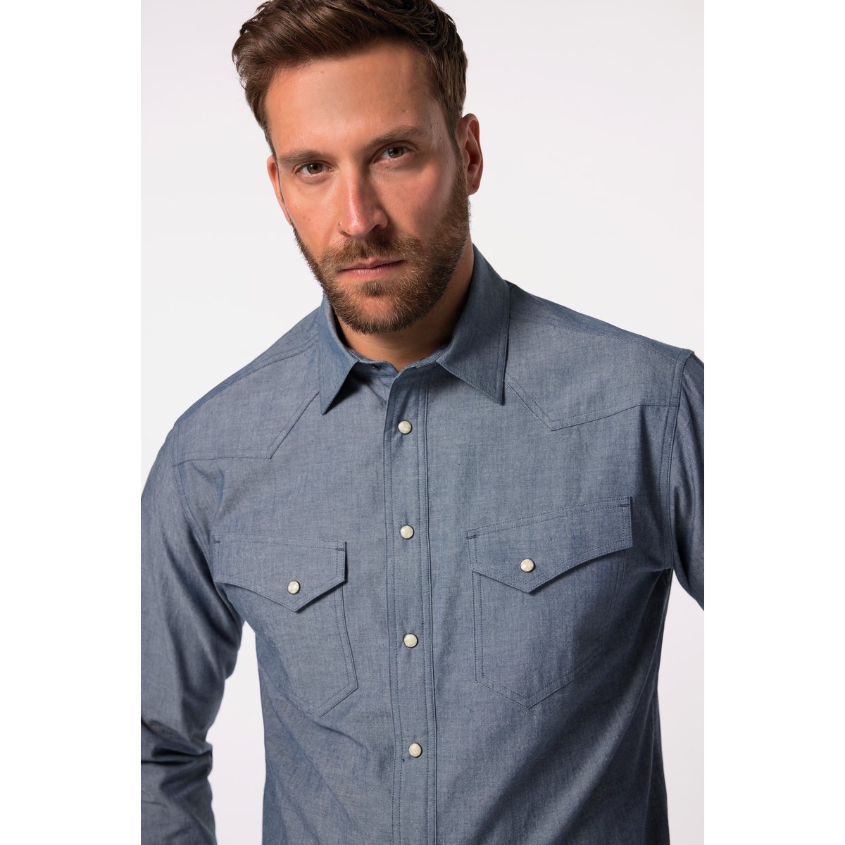 Chemise manches longues esprit cowboy bleu jean, JP1880