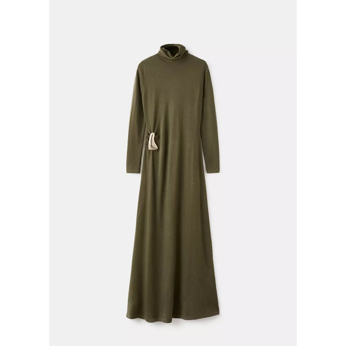 Robe maille col montant broche kaki, MANGO