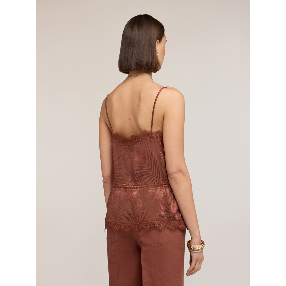 Top jacquard avec dentelle marron, MOTIVI