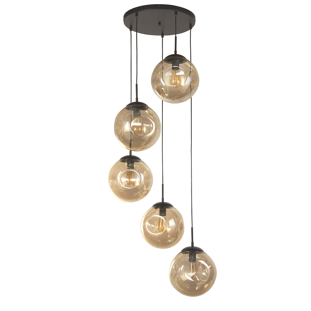 Paris 5-Light Hammered Glass Multi-Drop Pendant Light black, SO'HOME