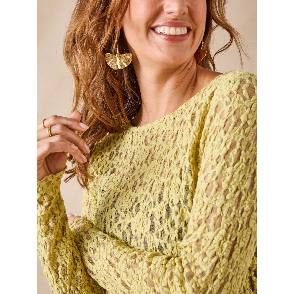 Tee-shirt dentelle manches longues vert, DAXON