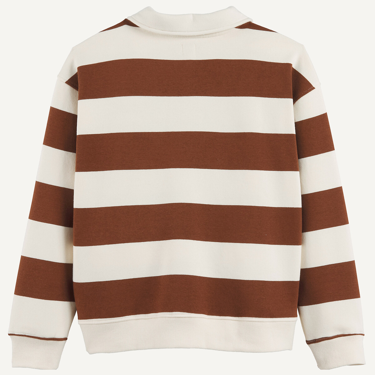 Striped Embroidered Chest Polo Collar Sweatshirt brown stripes, LA REDOUTE COLLECTIONS