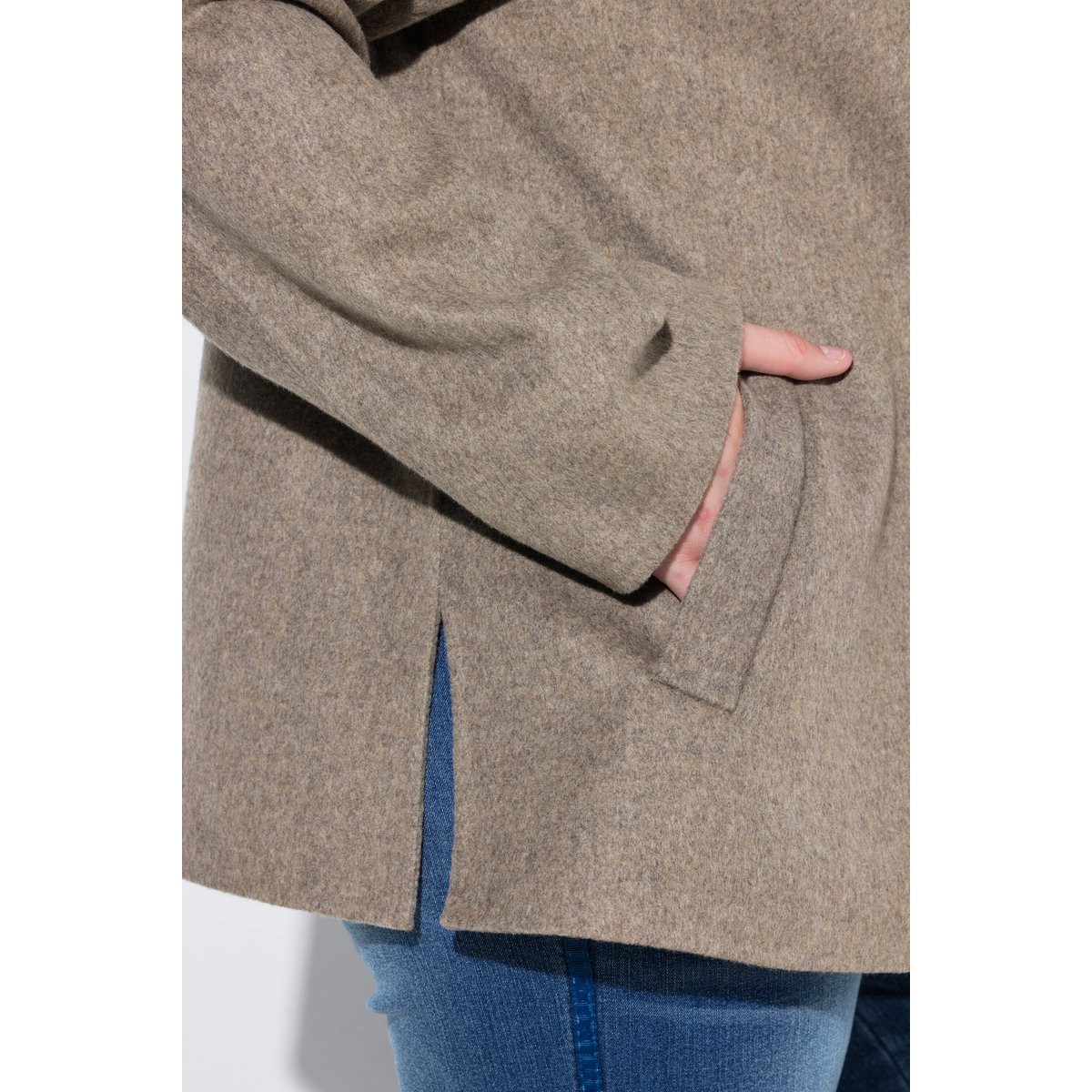 Veste en laine mélangé, coupe évasée, capuche marron pâle, ULLA POPKEN