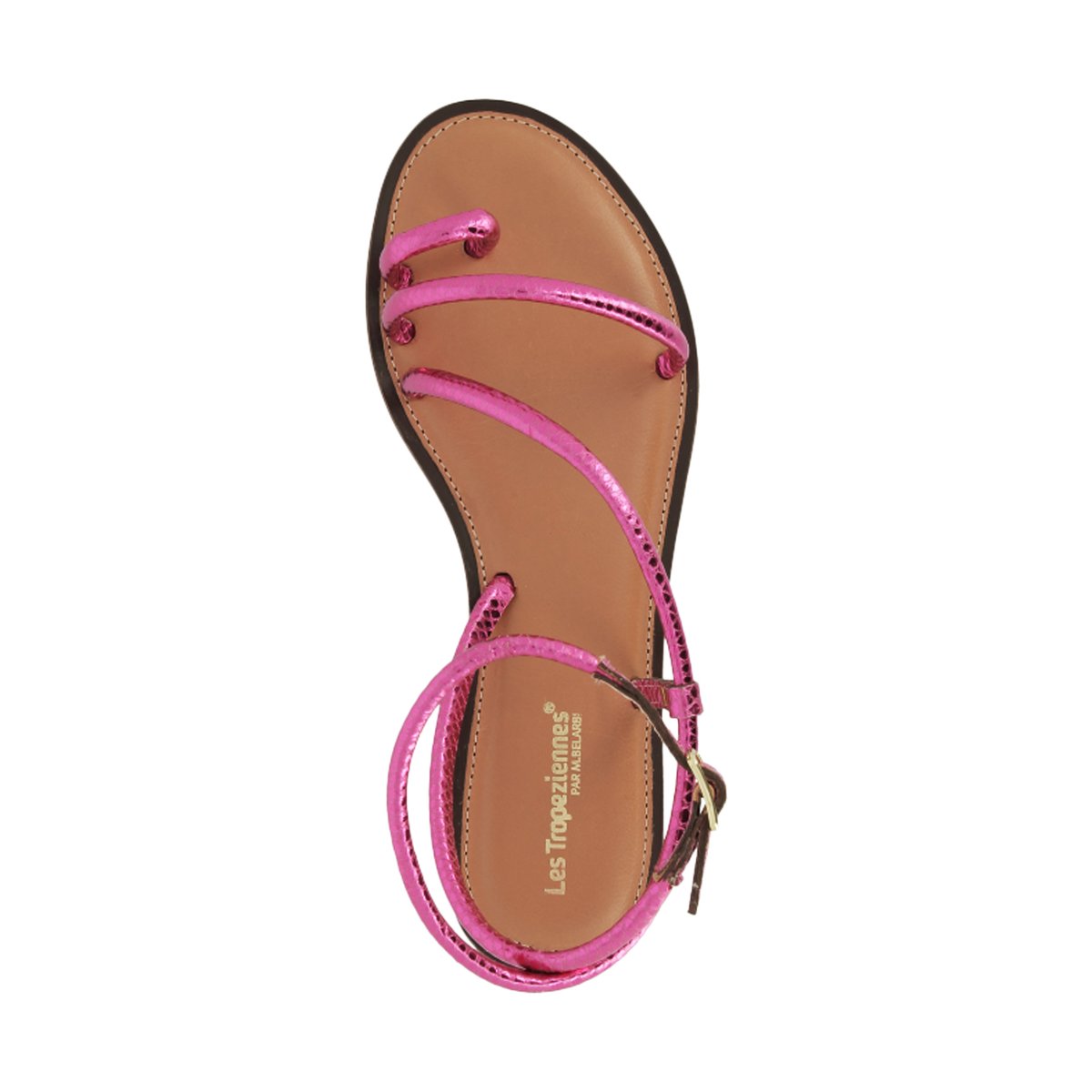 Sandales plates en cuir Hatrio, passe-doigt fuchsia metal, LES TROPEZIENNES PAR M.BELARBI