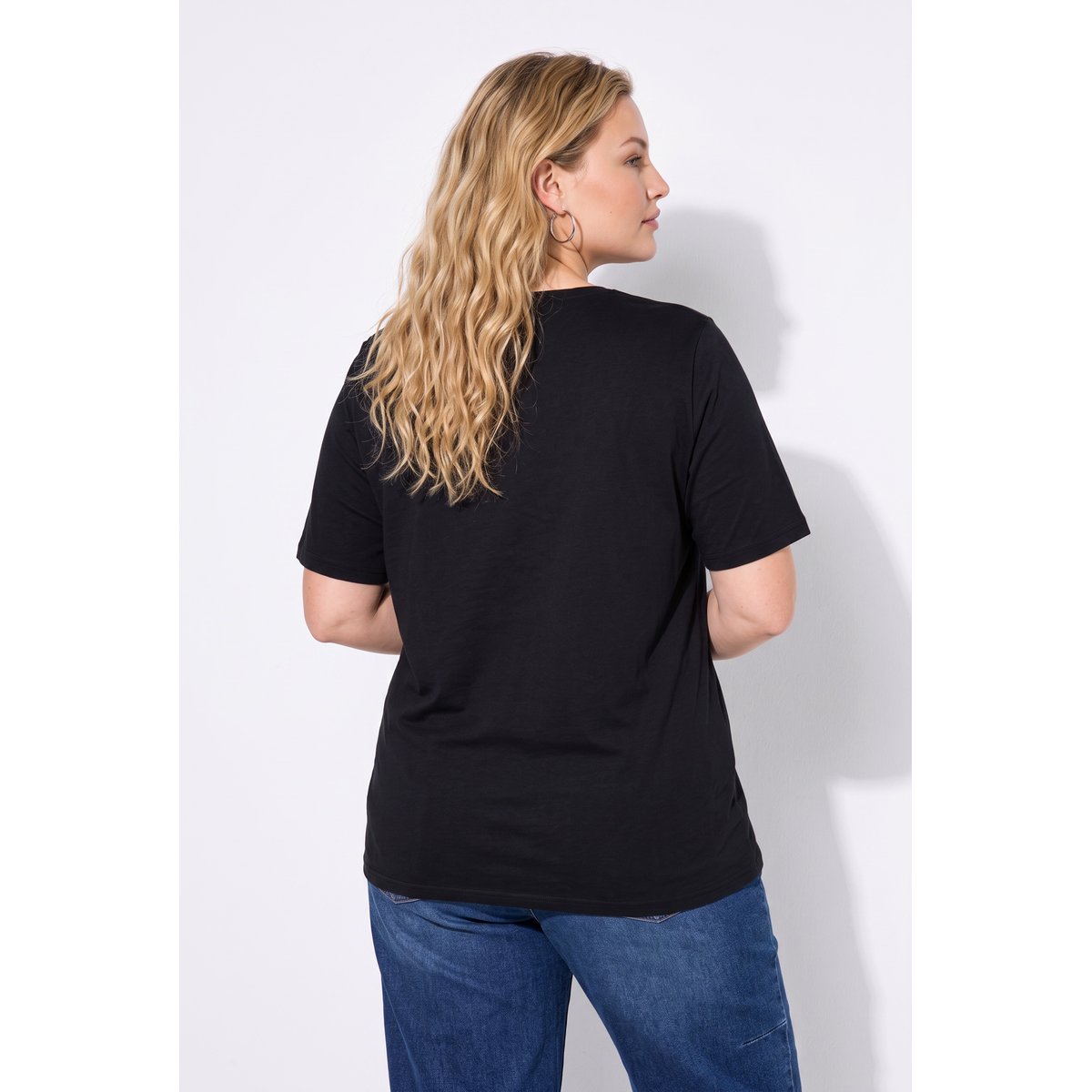 T-shirt, coupe classique, manches mi-hauteur noir, ULLA POPKEN
