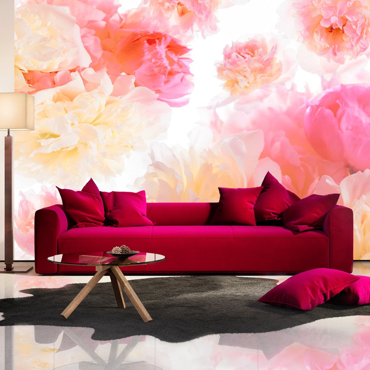 Papier peint intissé panoramique Fleurs Pastel peonies violet, EDEN