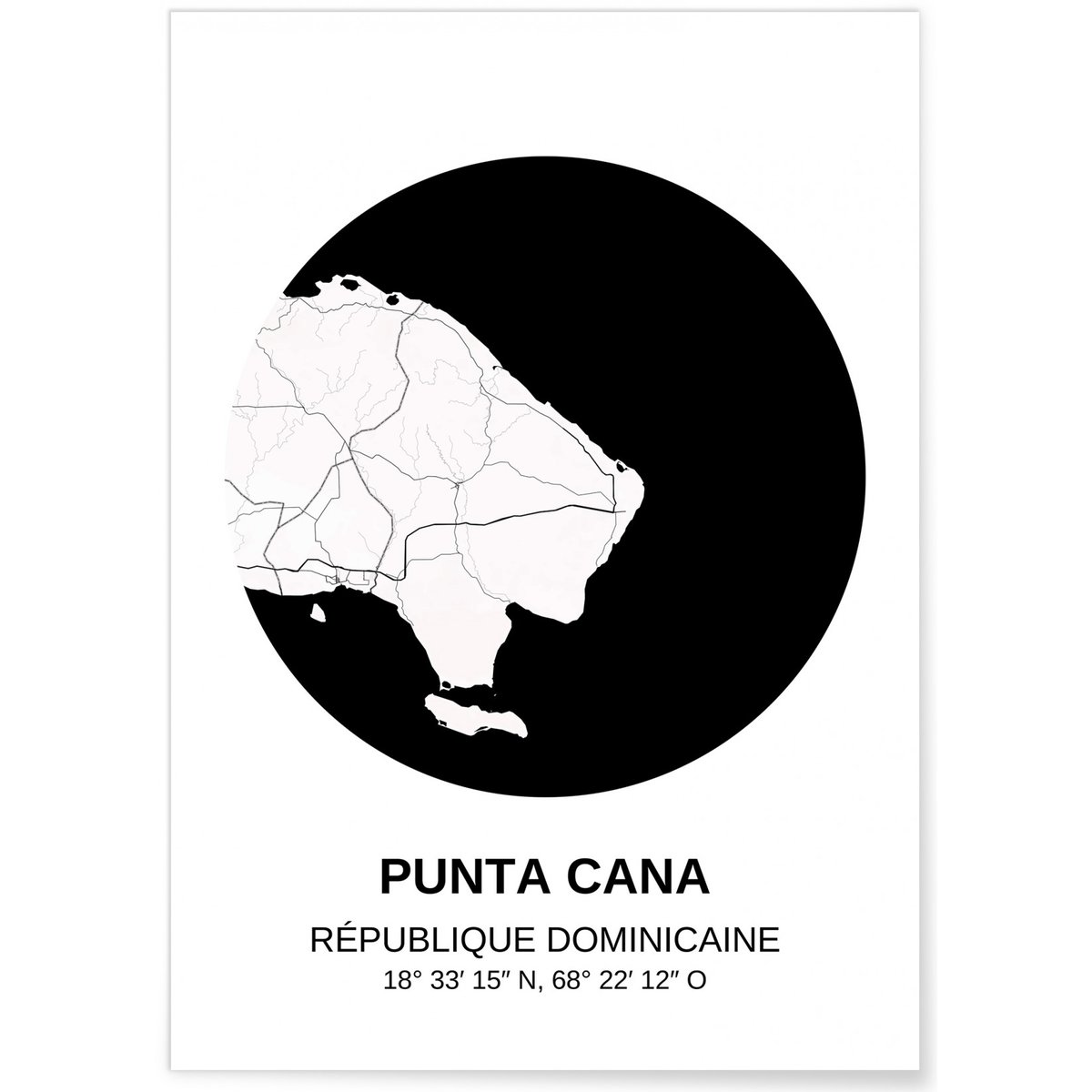 Affiche Carte Punta Cana blanc, L'AFFICHERIE