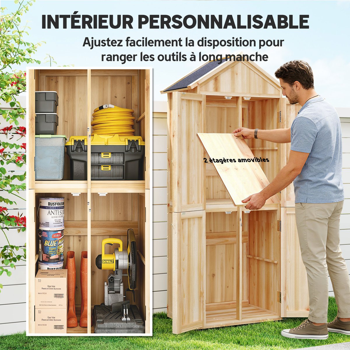 Armoire de rangement d'extérieur Bois de bois naturel, OUTSUNNY