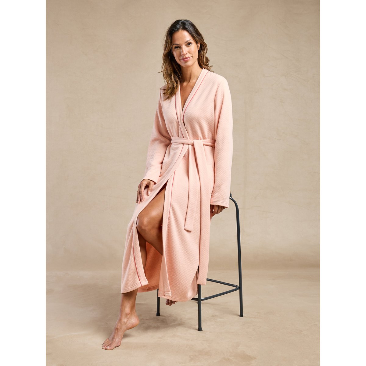 Peignoir kimono maille jacquard saumon, DAXON