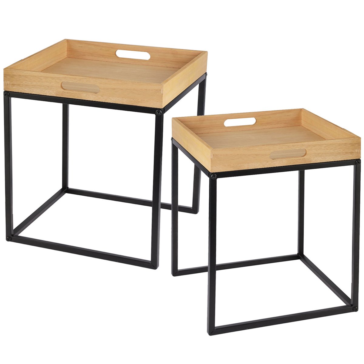 Set de 2 tables basses gigognes bois et métal noir 40x40x42cm bois, WADIGA