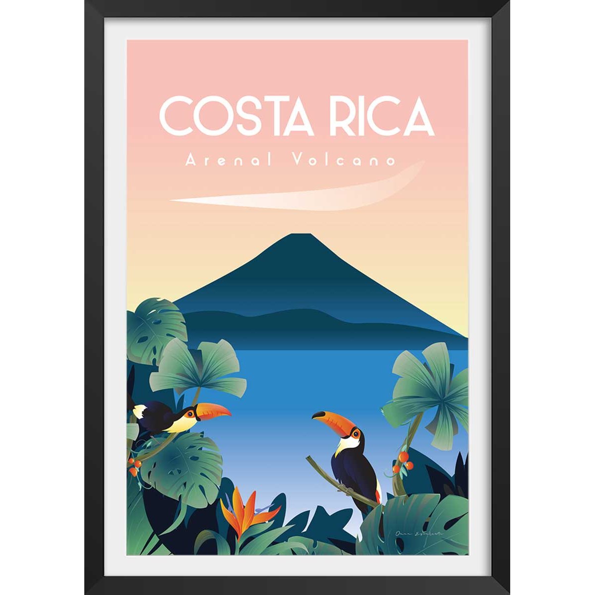 Affiche voyage Volcan du Costa Rica affiche + cadre en bois - noir, HEXOA