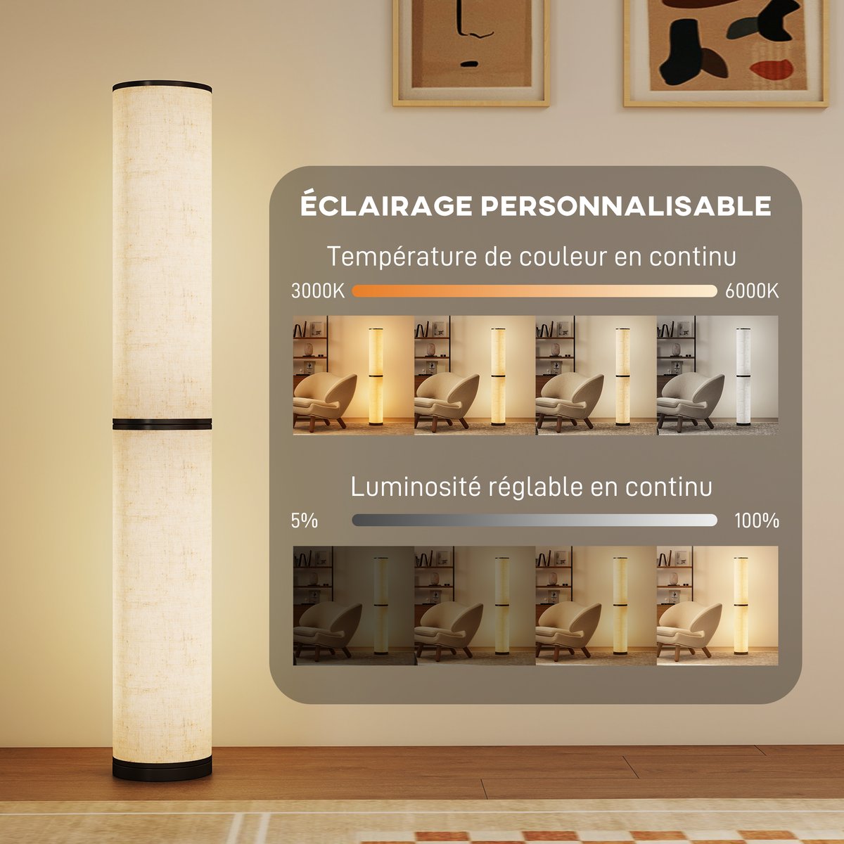 Lampadaire Acier Beige beige, HOMCOM