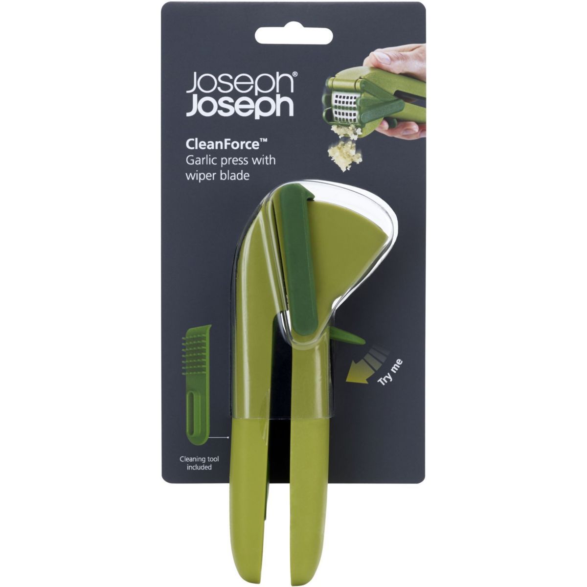 Presse ail avec lame essuie glace CleanForce couleur unique, JOSEPH JOSEPH