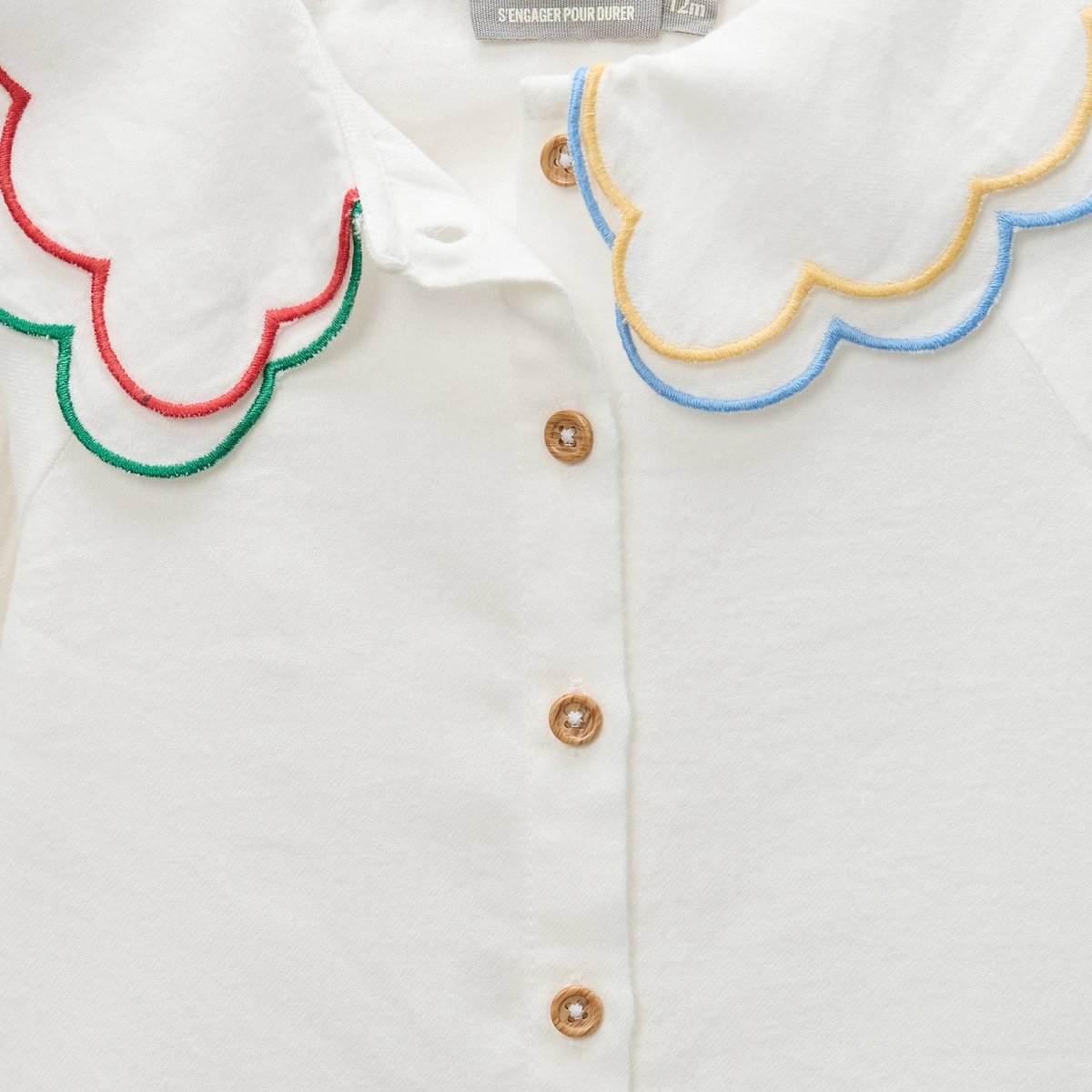 Blouse unie à col fantaisie en coton BIO GOTS naturel, BOUT'CHOU