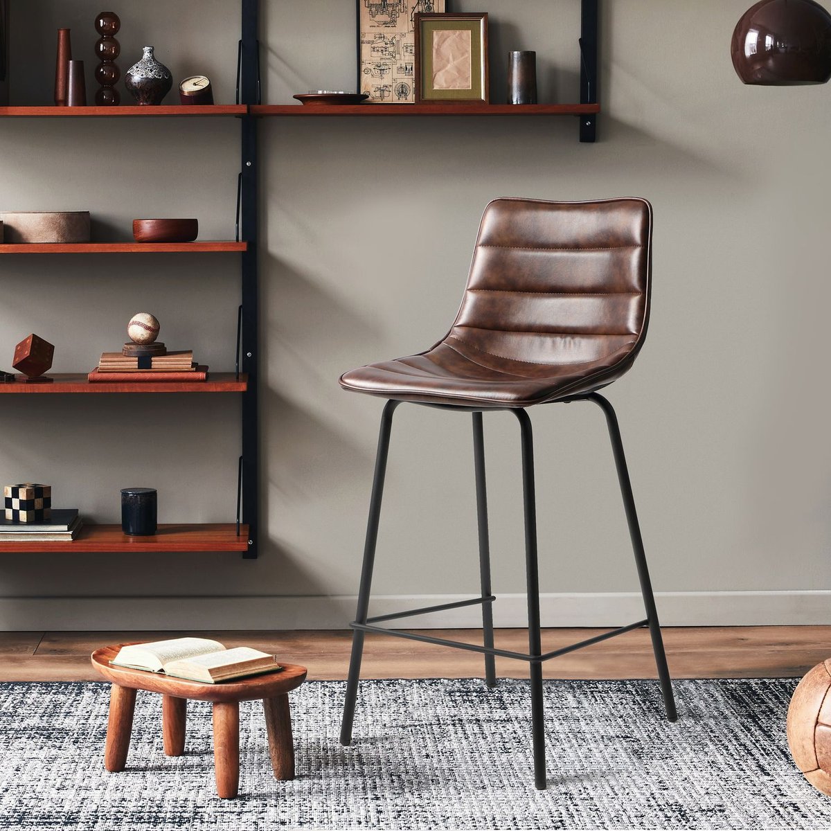 Chaise de bar en velours avec pieds en métal BROOKLYN marron, URBAN LIVING