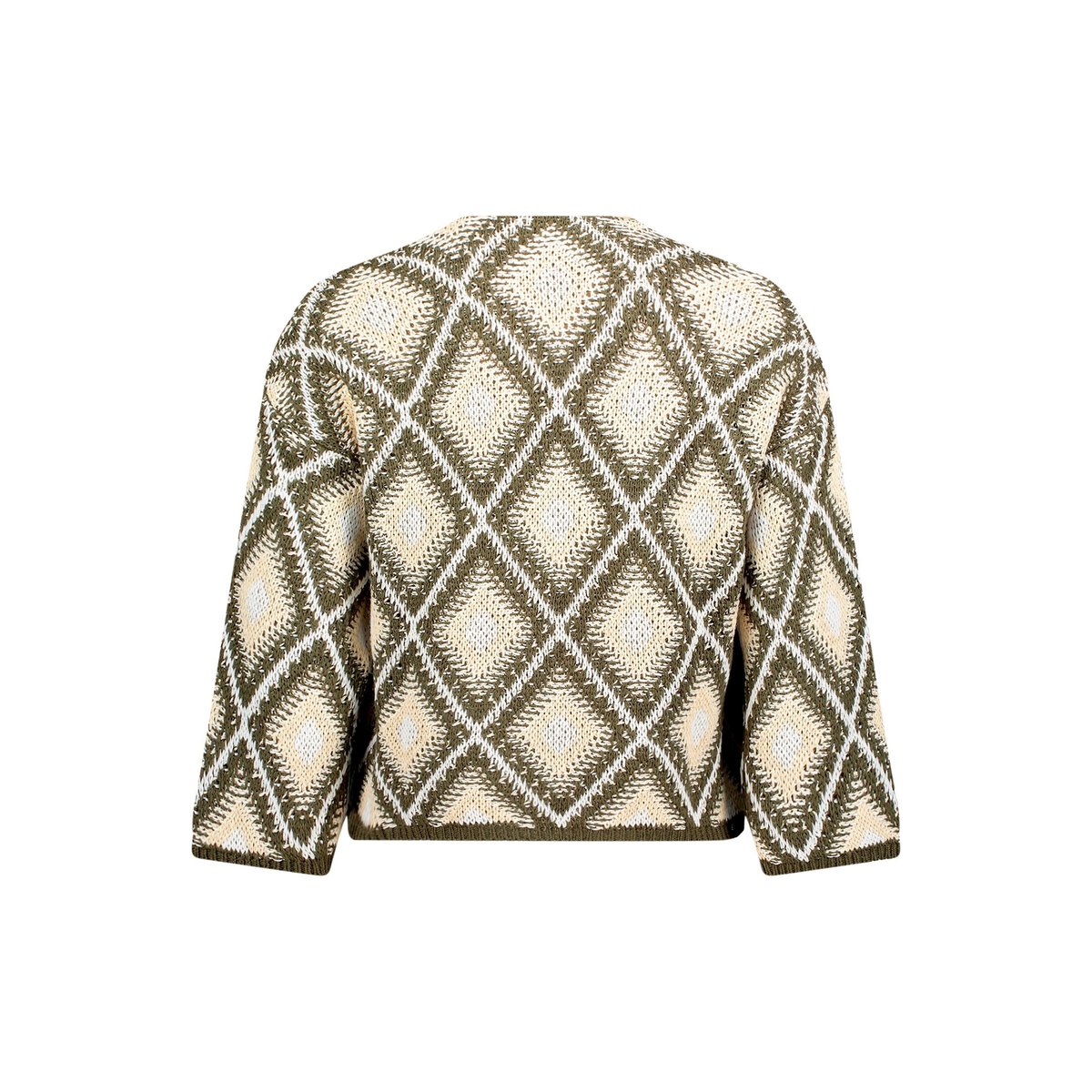 Cardigan en maille à motif jacquard khaki/beige, CARTOON