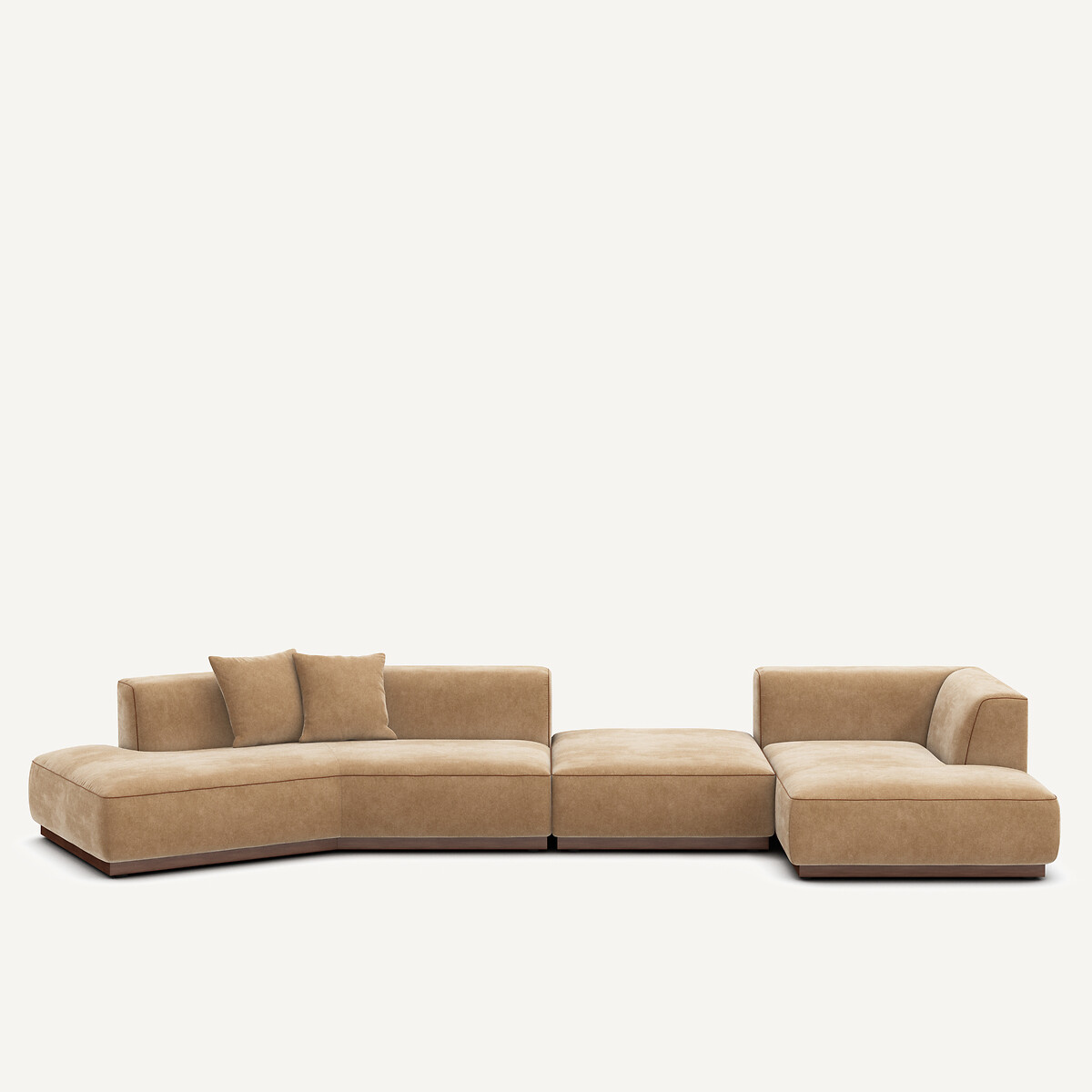 Canapé d'angle droit ouvert avec repose pieds en velours stonewashed, JACOPO ficelle, AM.PM