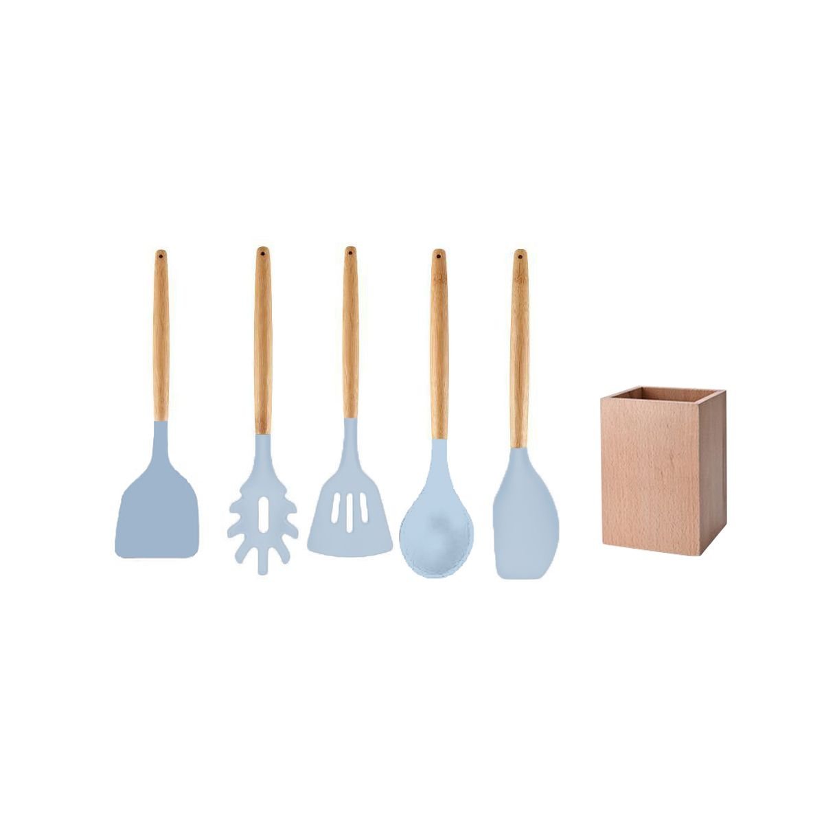 Set d'ustensiles de cuisine en bois avec pot de rangement bleu,bois, FACKELMANN