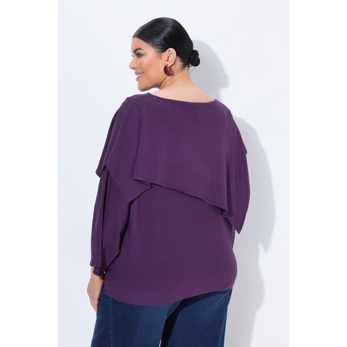 Pull esprit châle, coupe oversize prune foncé, ULLA POPKEN